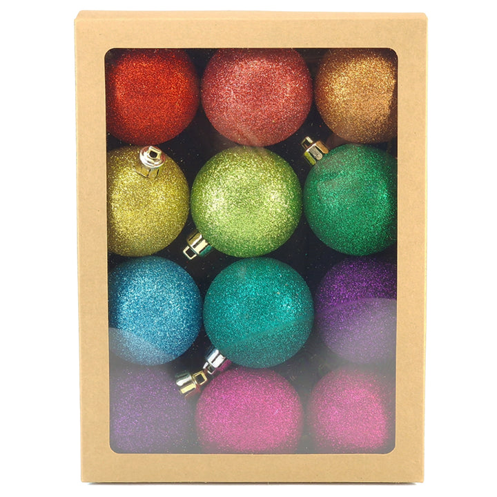 6cm Rainbow Glitter Hanging Baubles | 24Pk | Shatterproof Christmas Tree Decorations
