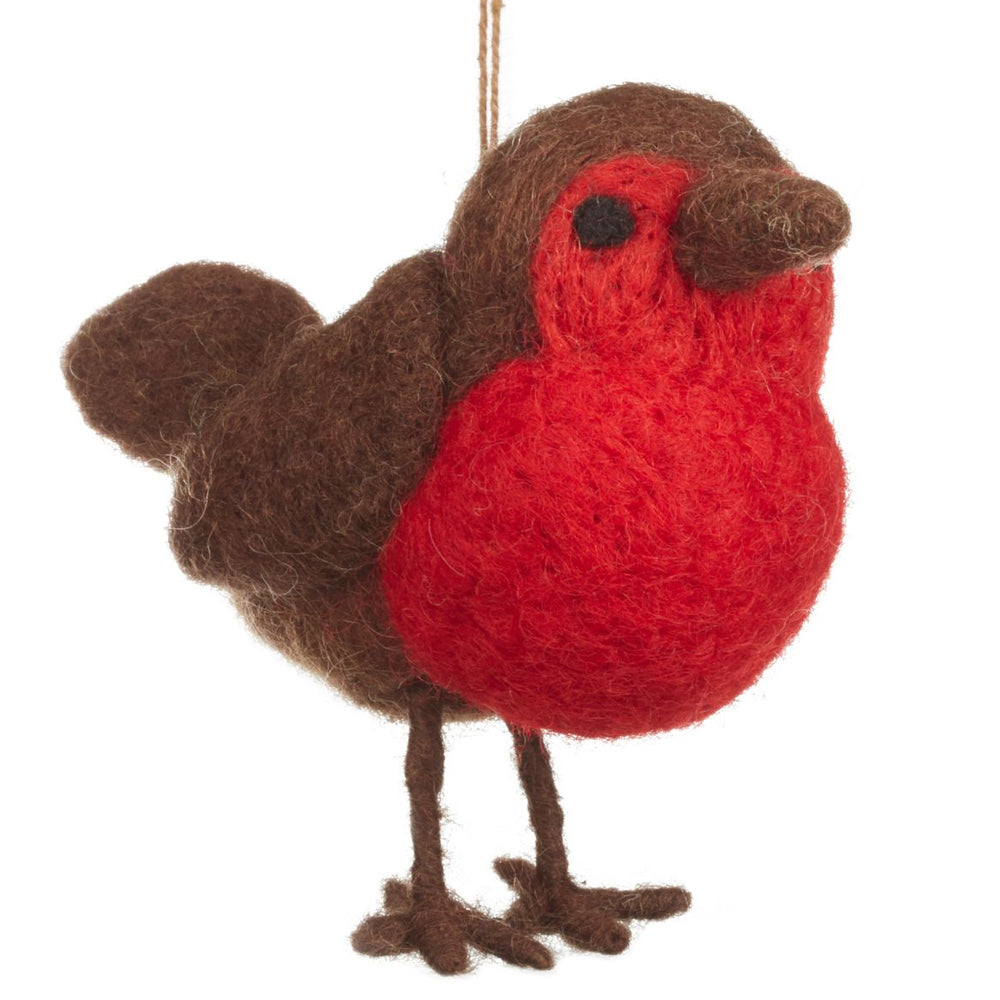 10cm Handmade Felted Robin Christmas Tree Bauble Ornament | Fairtrade Felt