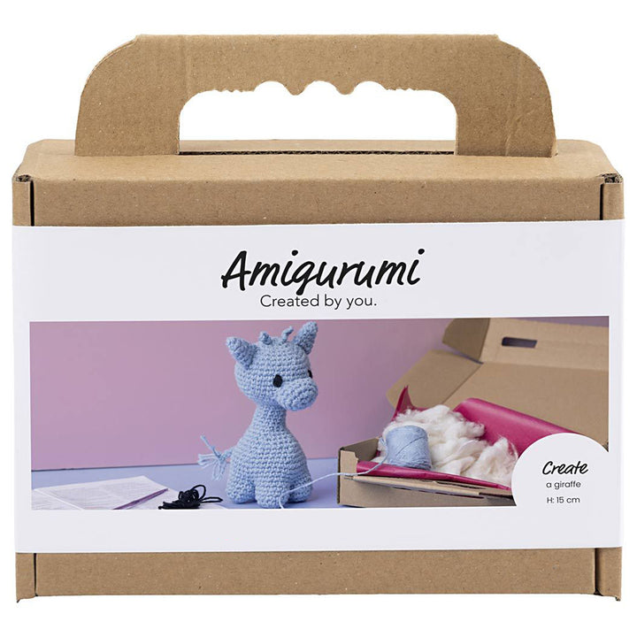 Amigurumi Complete Craft Kit | Light Blue Giraffe | Japanese Crochet | 15cm Tall