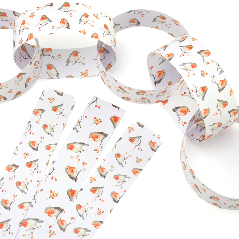 30 Reusable Christmas Paper Chains | Watercolour Robin | No Glue Needed | 2.5m