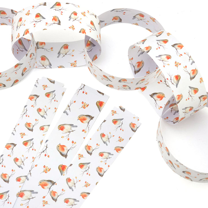 30 Reusable Christmas Paper Chains | Watercolour Robin | No Glue Needed | 2.5m