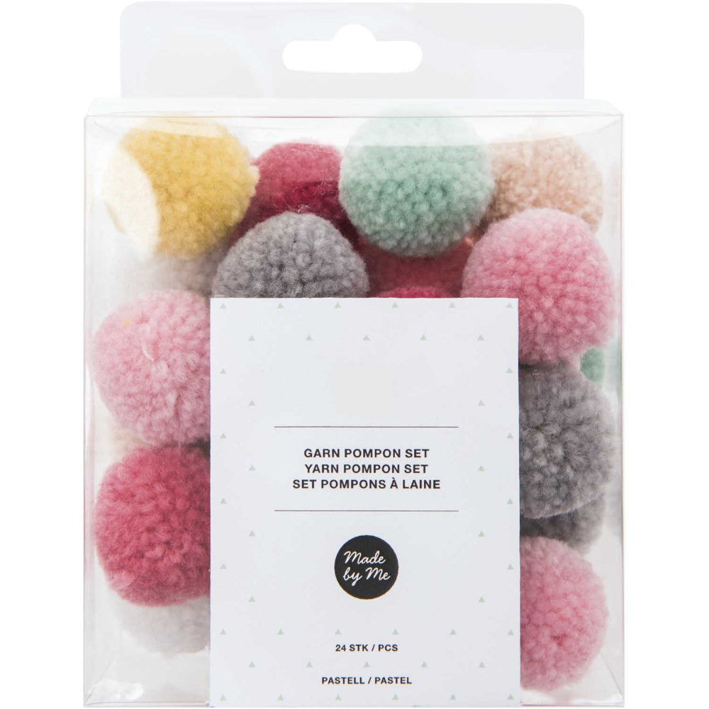 24 Assorted Colour 3cm Yarn Craft Pom Poms - Pastel Mix
