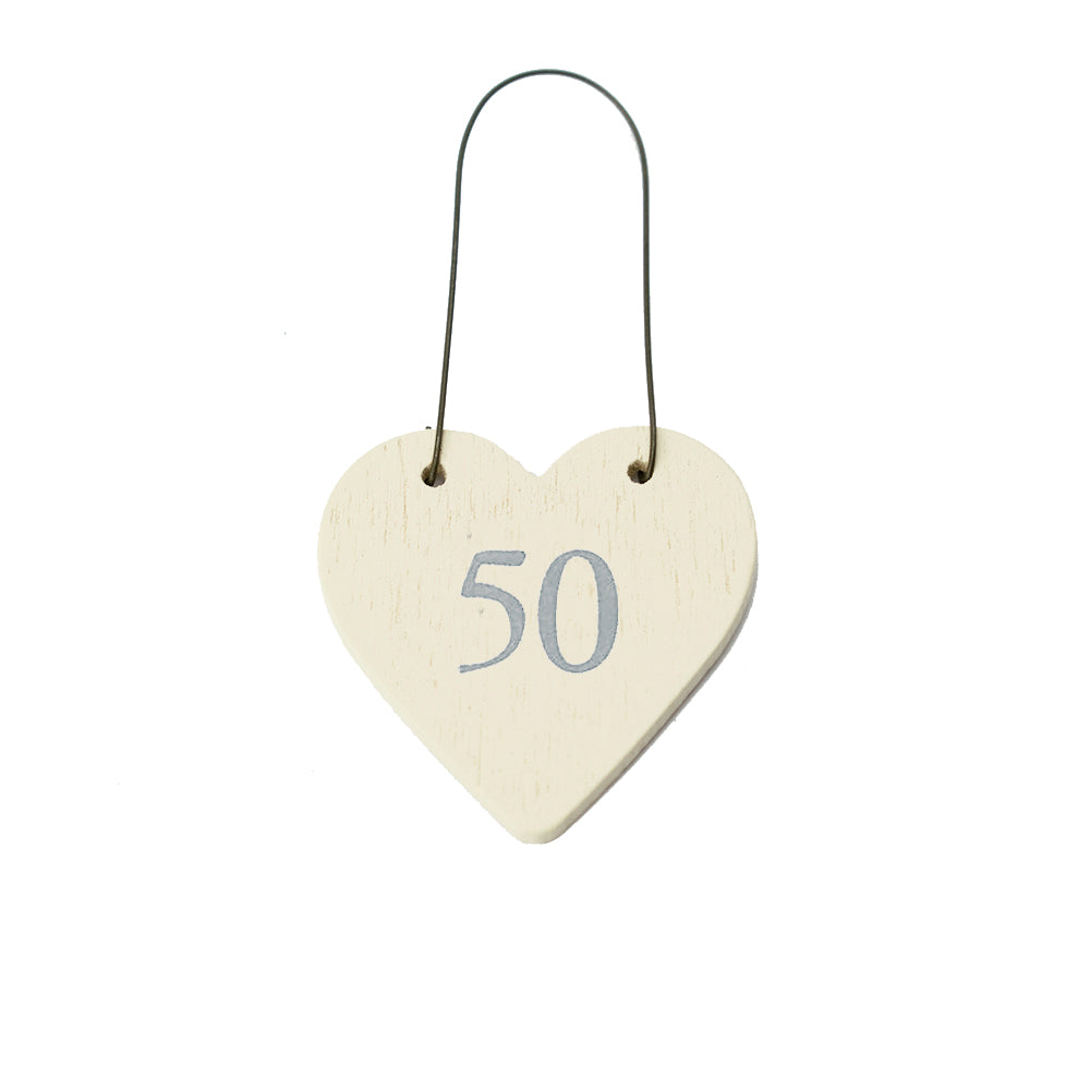 50 Mini Wooden Hanging Heart for 50th Birthday - Cracker Filler Gift