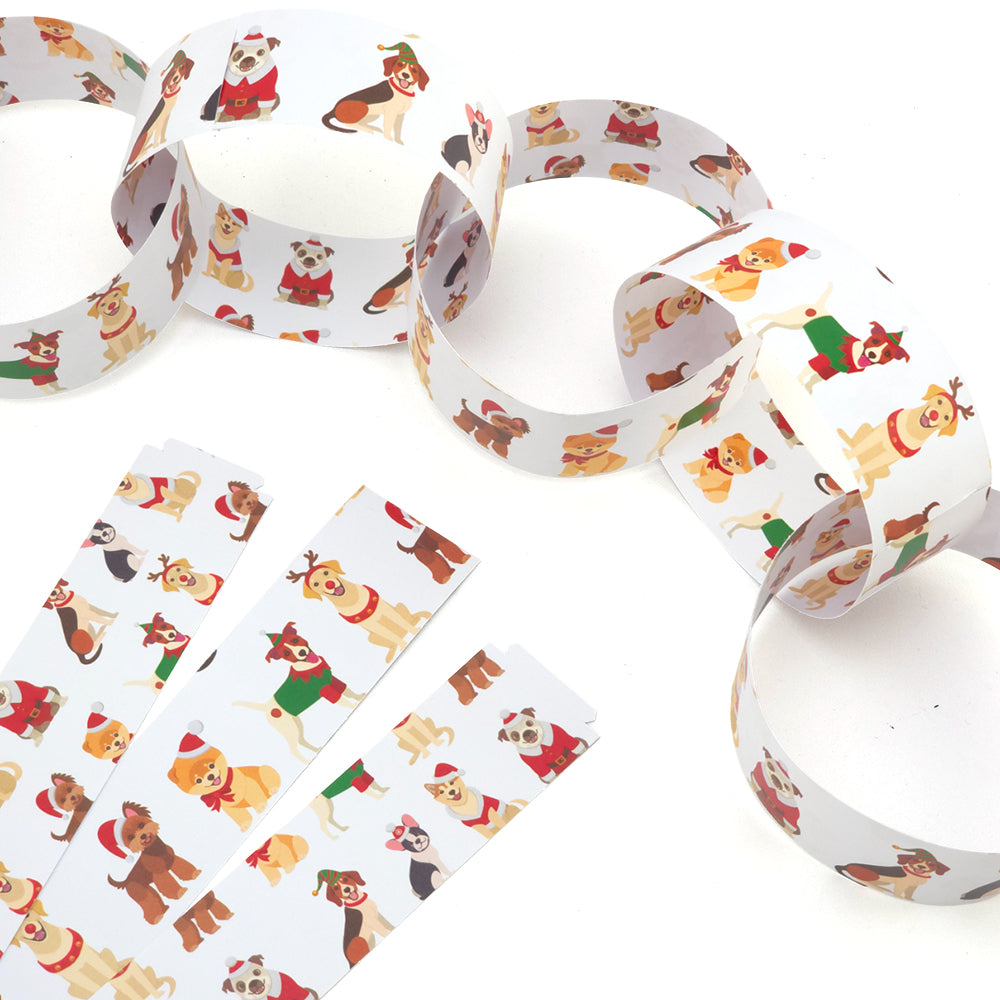 30 Reusable Christmas Paper Chains | Christmas Dogs | No Glue Needed | 2.5m