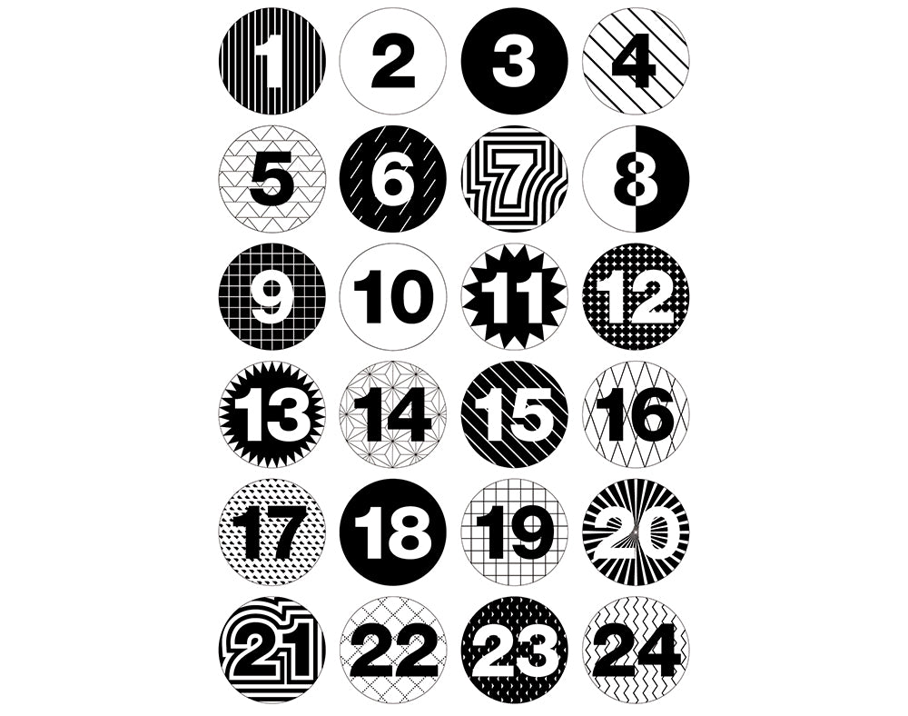 24 Numbered Badges for Advent Calendar Crafts - Monochrome