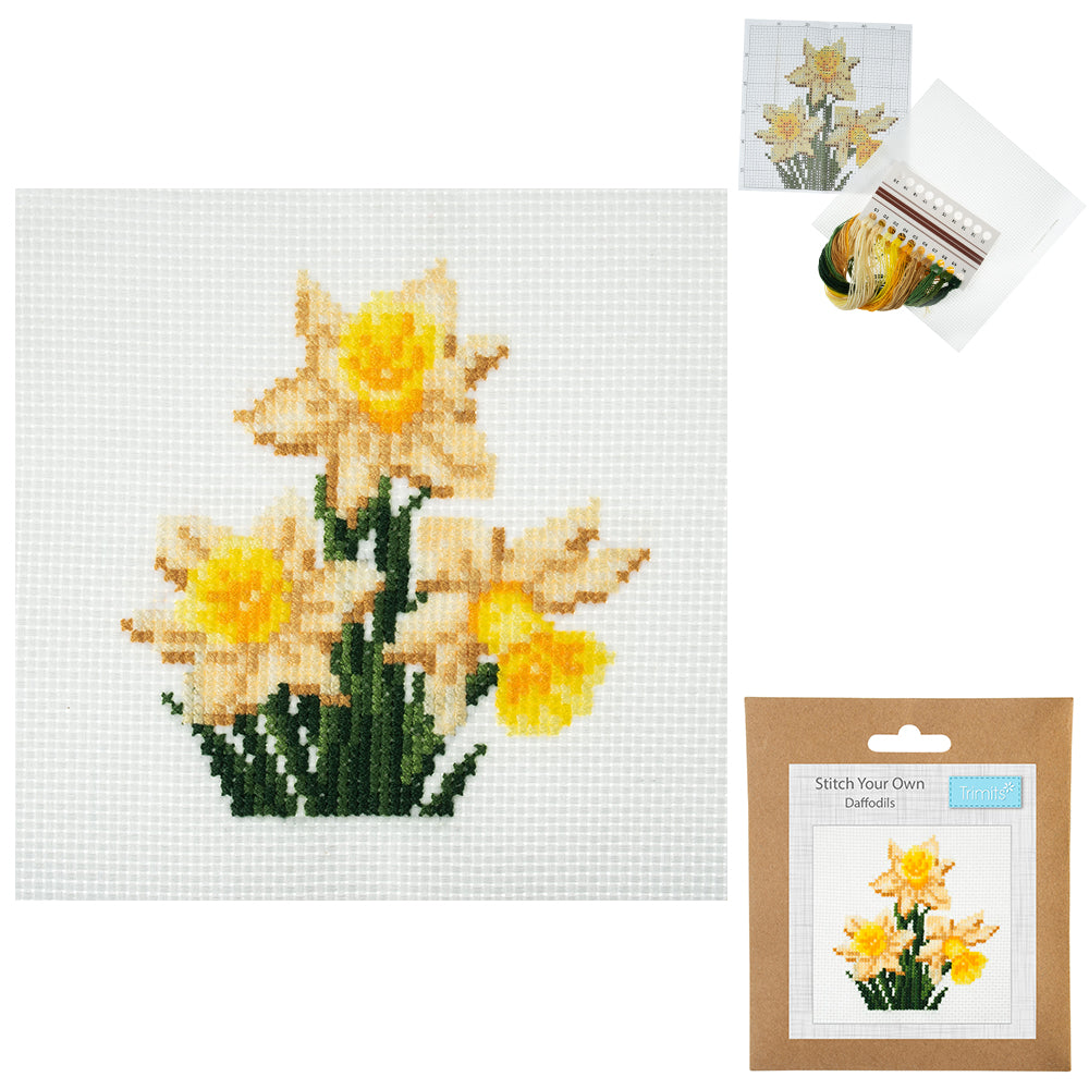 Daffodils | Complete Mini Cross Stitch Kit | 13x13cm