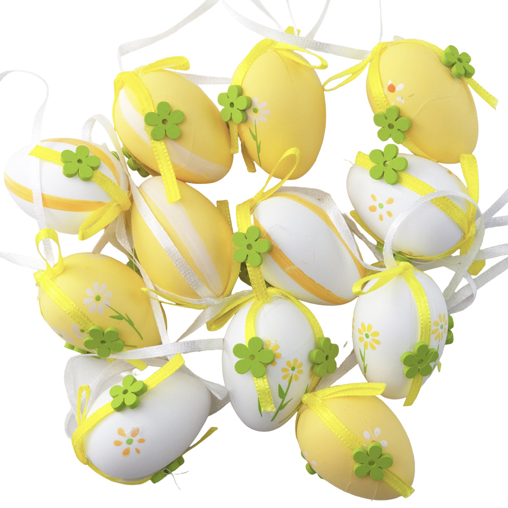 Gorgeous Floral Eggs | 12 Hanging Easter Tree Decorations | 4cm Tall