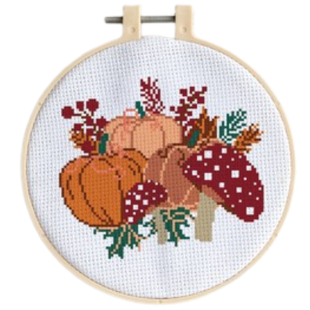 Mushrooms & Pumpkins | Halloween Cross Stitch Kit | Make Your Own Autumn Crafts