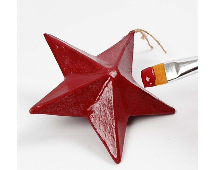 6 Assorted Paper Mache Star Christmas Bauble Ornaments - 7.5cm, 10cm & 12.5cm