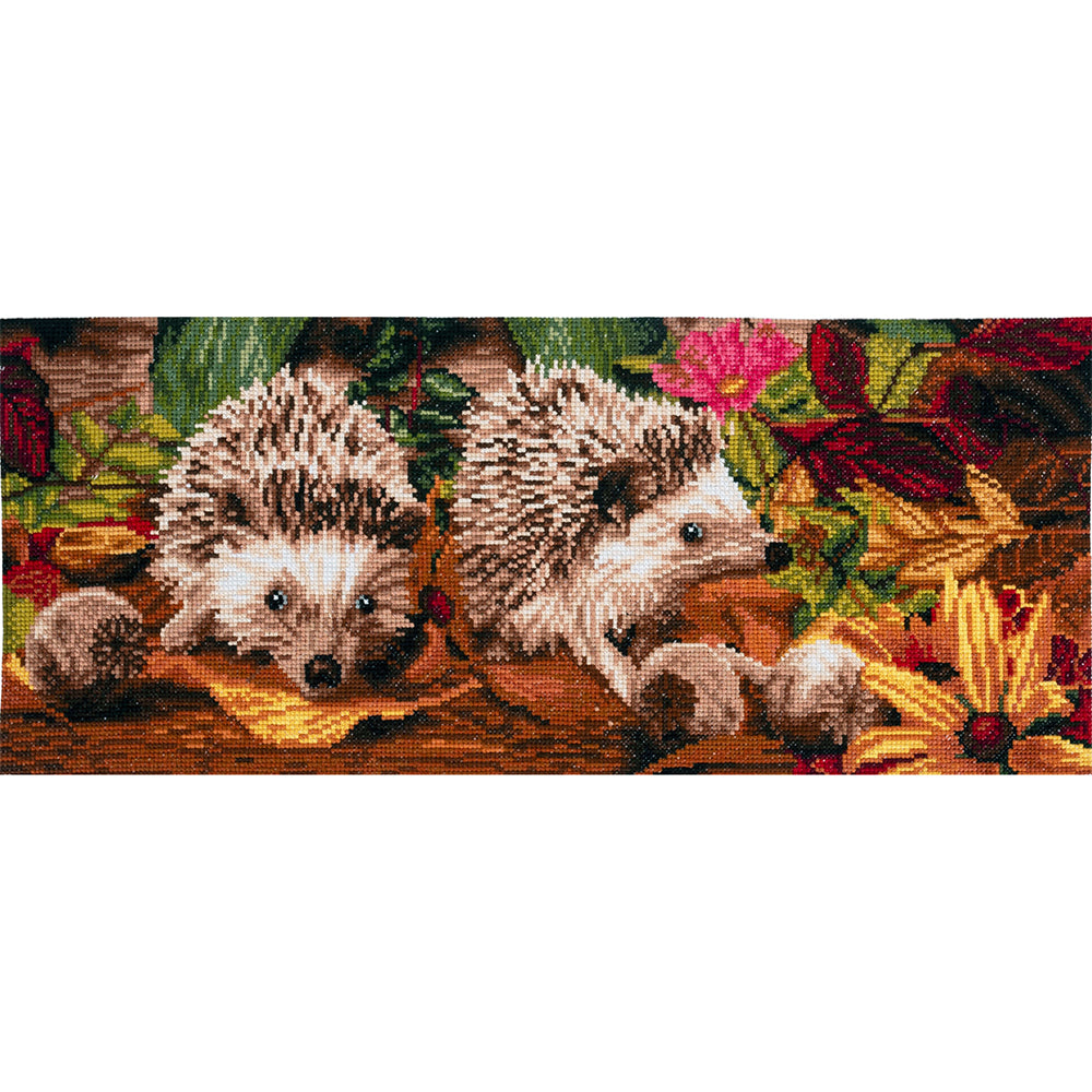 Autumn Hedgehogs | Complete Counted Cross Stitch Kit | 56x23cm