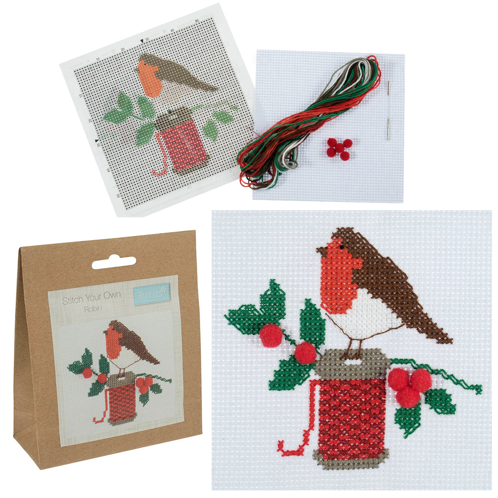 Christmas Robin | Small Cross Stitch | Complete Kit | 13cm