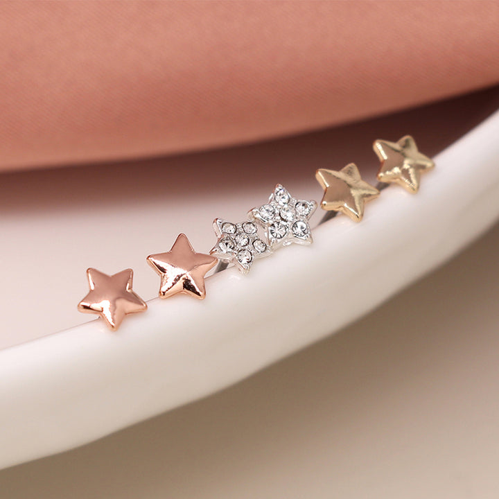 Pretty Earrings Trio | Rose, Gold & Silver Stars | Cracker Filler | Mini Gift