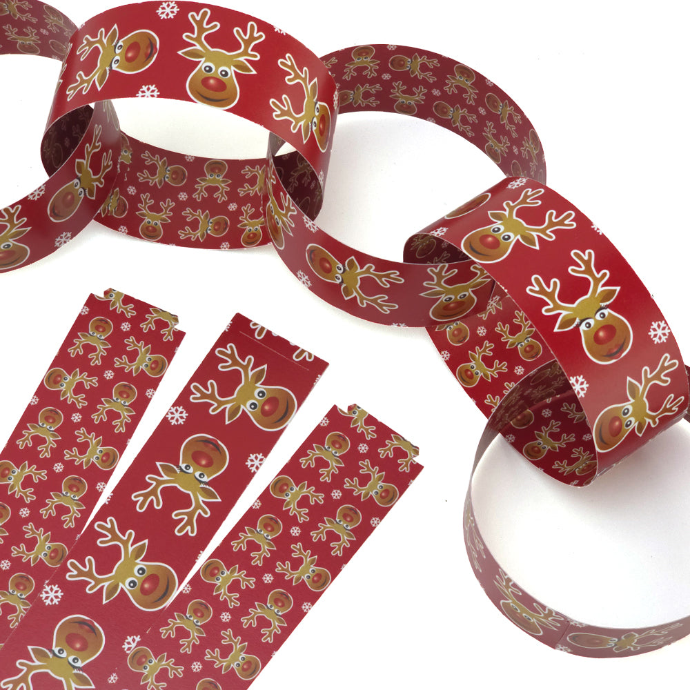 30 Reusable Christmas Paper Chains | Cheery Rudolph | No Glue Needed | 2.5m