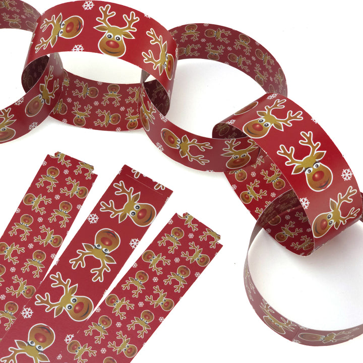 30 Reusable Christmas Paper Chains | Cheery Rudolph | No Glue Needed | 2.5m