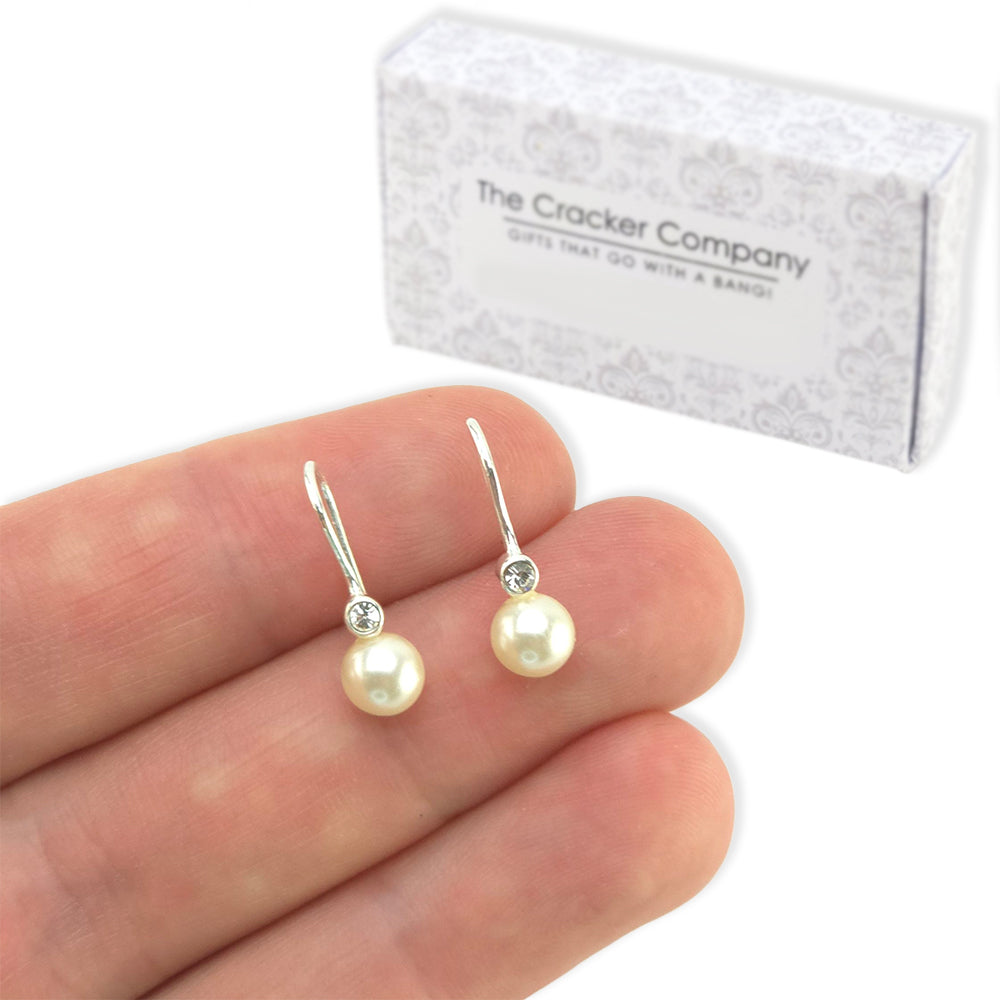 Sterling Silver Crystal & Pearl Drop Earrings | Mini Gift | Cracker Filler