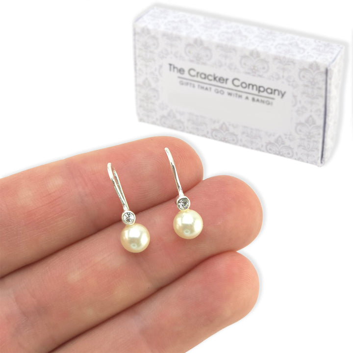 Sterling Silver Crystal & Pearl Drop Earrings | Mini Gift | Cracker Filler