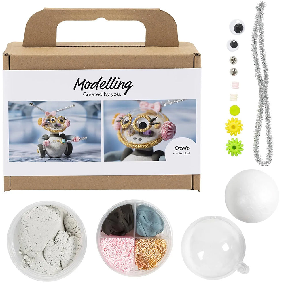 Pink Robot | Clay Modelling Mini Craft Kit for Kids | Air Dry Clay