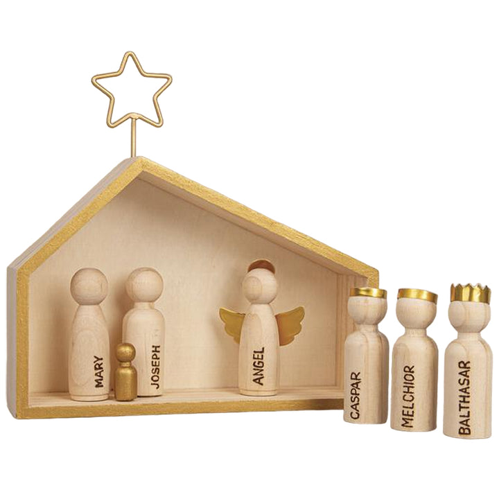 Wooden Christmas Nativity Set to Decorate | Stable & Figures | 15cm Tall