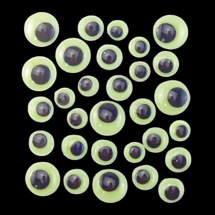 30 Assorted Glow in the Dark Googly Eyes | Self Adhesive | 8/10/14mm