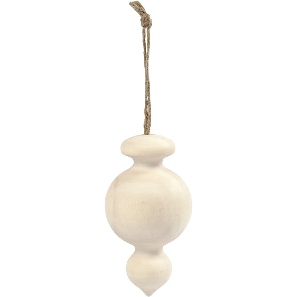 7.5cm Wooden Drop with Hanging Cord | Natural Wooden Christmas Tree Bauble to Decorate
