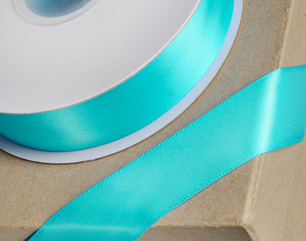25m Aqua Blue 15mm Wide Satin Ribbon for Crafts