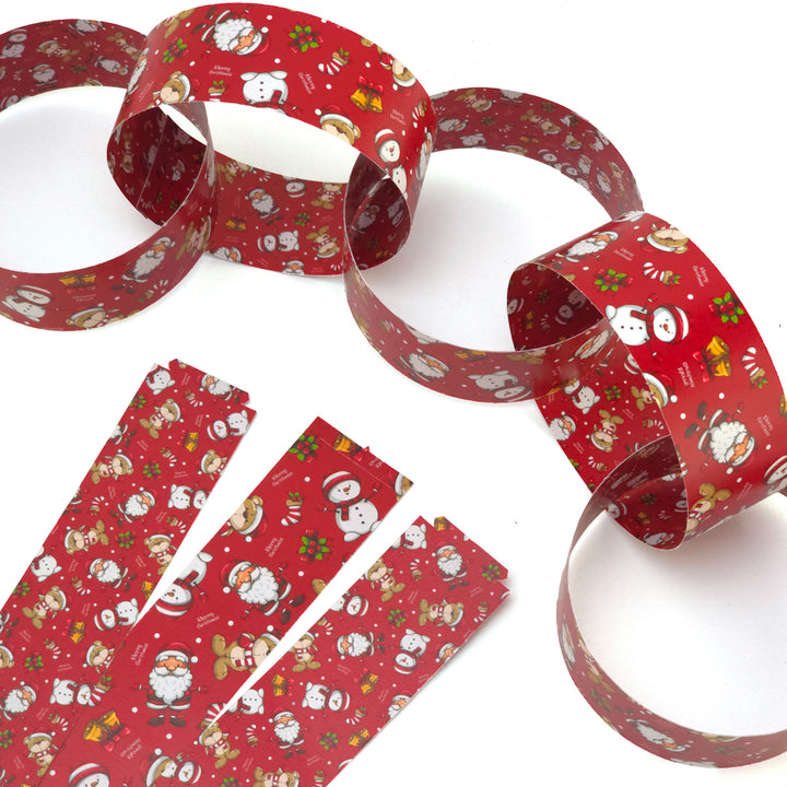 30 Reusable Christmas Paper Chains | Santa & Friends | No Glue Needed | 2.5m