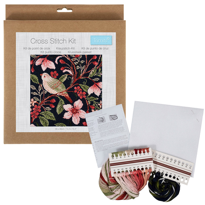 Bird Blossom | William Morris Style | Complete Cross Stitch Kit | 42x30cm