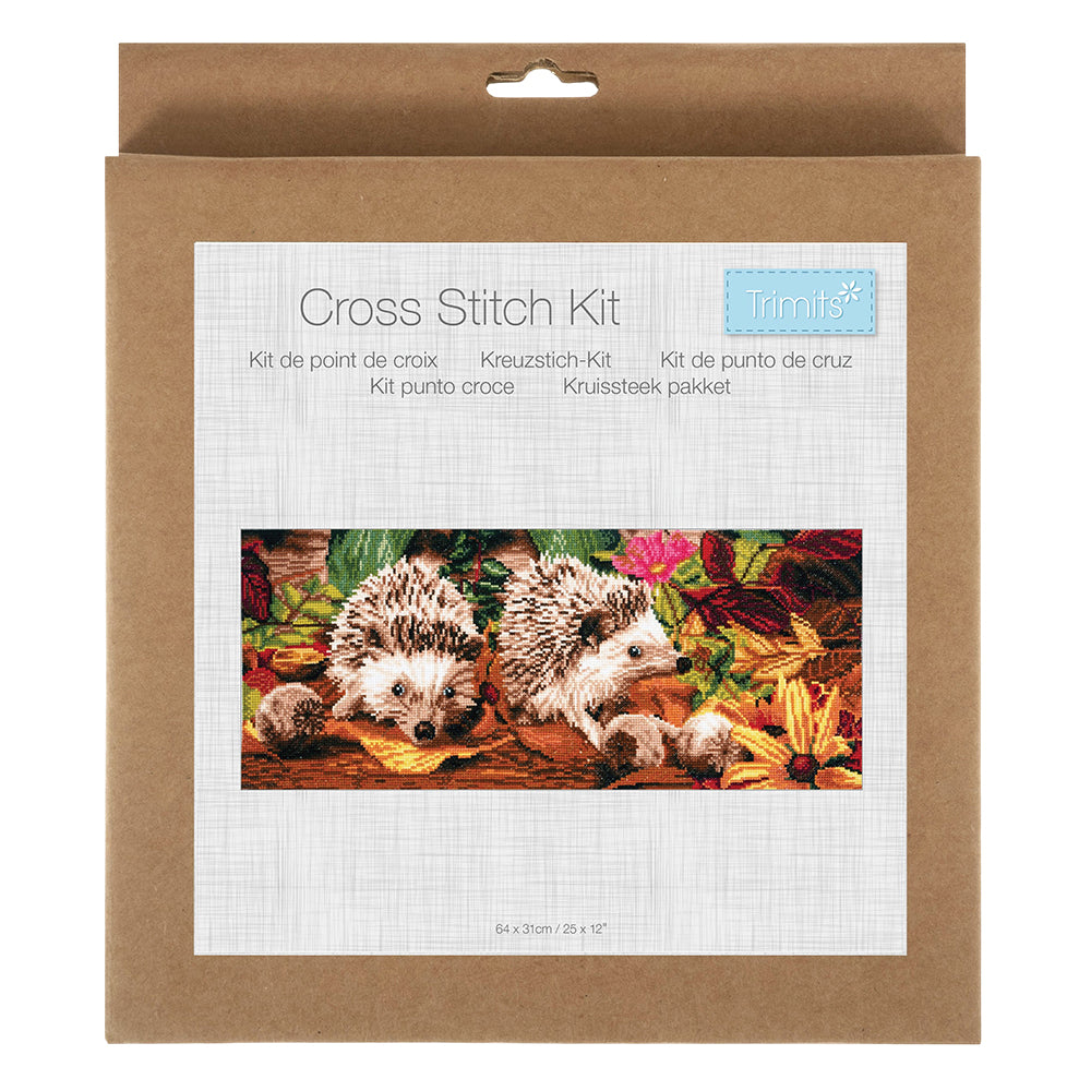 Autumn Hedgehogs | Complete Counted Cross Stitch Kit | 56x23cm