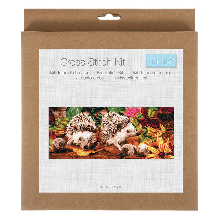 Autumn Hedgehogs | Complete Counted Cross Stitch Kit | 56x23cm