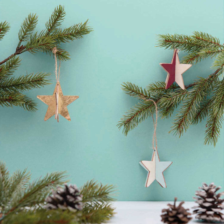 3 Natural Wooden Hanging 3D Stars - Use Plain or Decorate