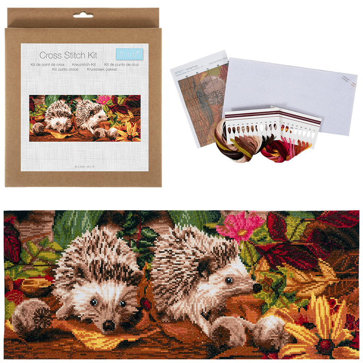 Autumn Hedgehogs | Complete Counted Cross Stitch Kit | 56x23cm