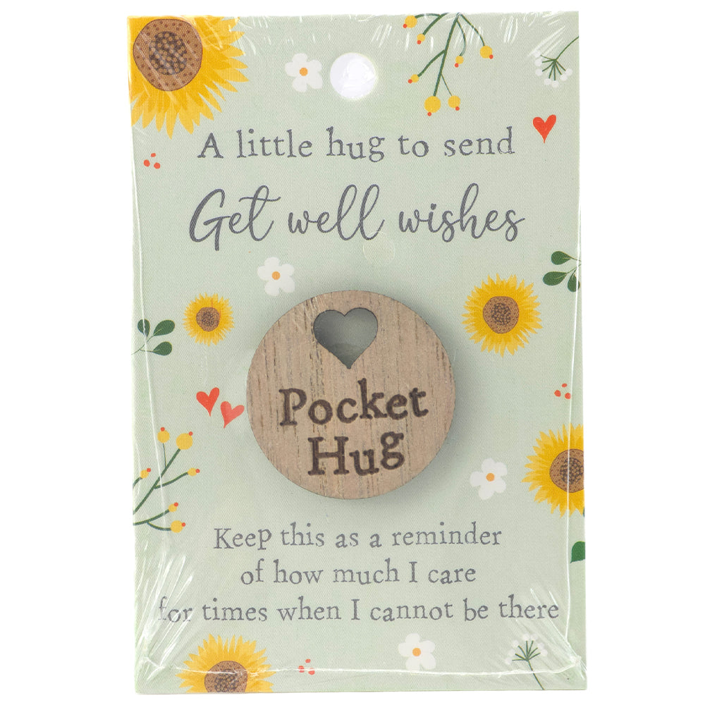 GET WELL WISHES | Wooden Pocket Hug on Card | Mini Gift | Cracker Filler