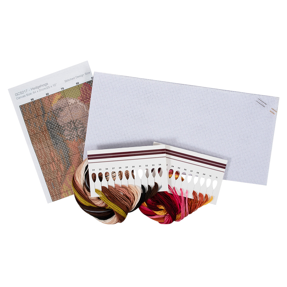 Autumn Hedgehogs | Complete Counted Cross Stitch Kit | 56x23cm