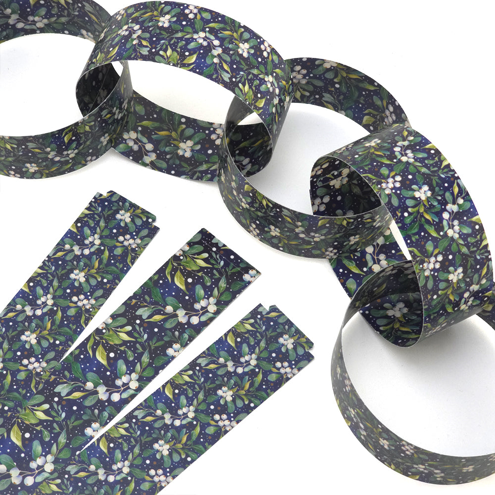 30 Reusable Christmas Paper Chains | Midnight Mistletoe | No Glue Needed | 2.5m