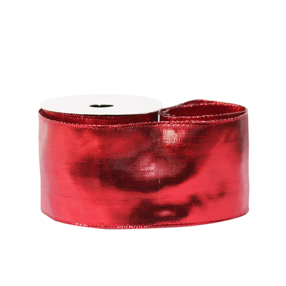 63mm x 9.1m Metallic Red Wired Edge Woven Ribbon for Crafts