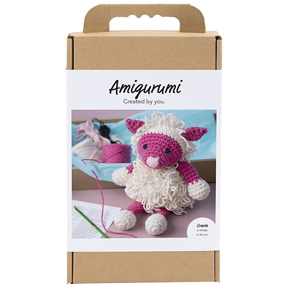 Amigurumi Complete Craft Kit | Pink Shaggy Sheep | Japanese Crochet | Large 24cm