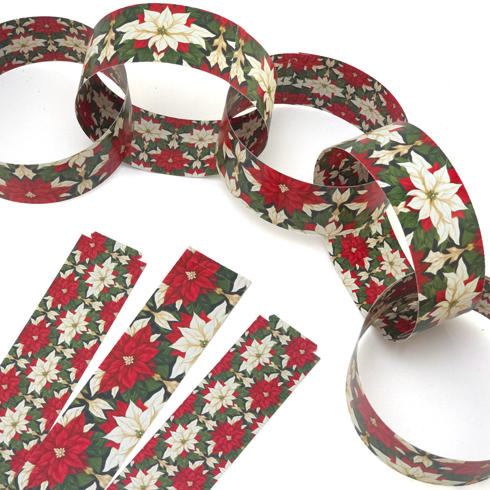 30 Reusable Christmas Paper Chains | Abstract Poinsettia | No Glue Needed | 2.5m