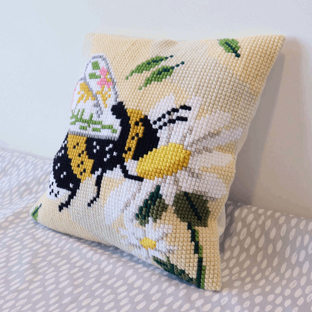 Cross Stitch Cushion Cover Kit | Floral Bee Design | Adult Craft