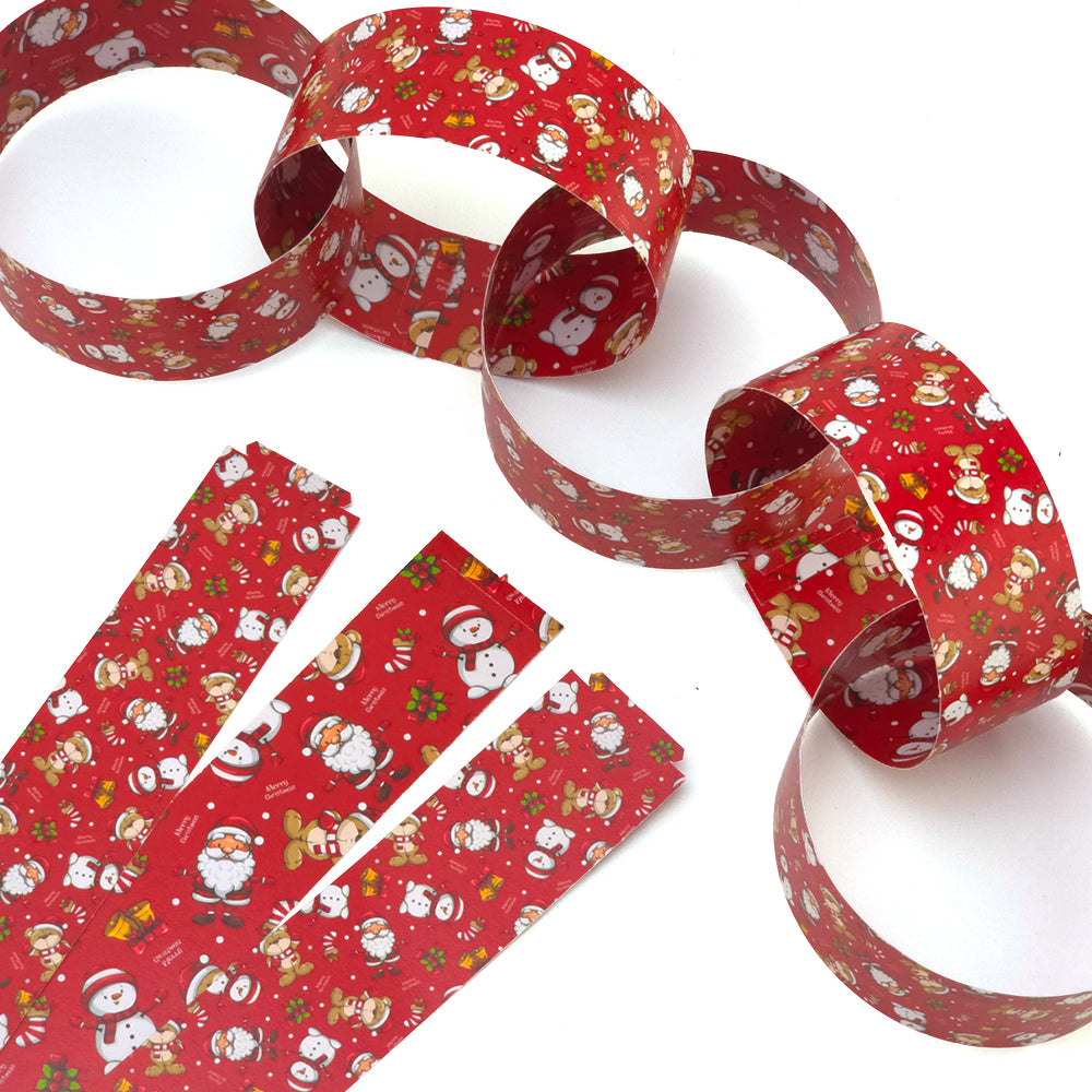 30 Reusable Christmas Paper Chains | Santa & Friends | No Glue Needed | 2.5m