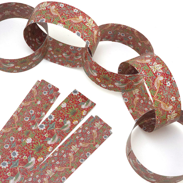 30 Reusable Christmas Paper Chains | Red Strawberry Thief | No Glue | 2.5m