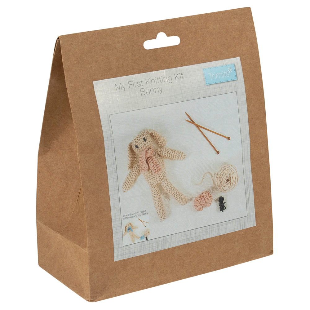 My First Knitting Kit | Bunny and Pink or Blue Scarf | Beginners