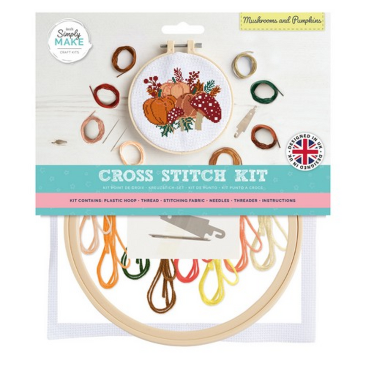 Mushrooms & Pumpkins | Halloween Cross Stitch Kit | Make Your Own Autumn Crafts