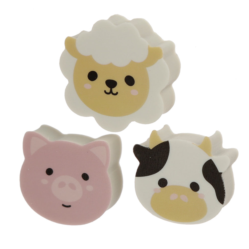 Cow, Pig & Sheep | 3 Piece Eraser Set | Mini Gift | Cracker Filler