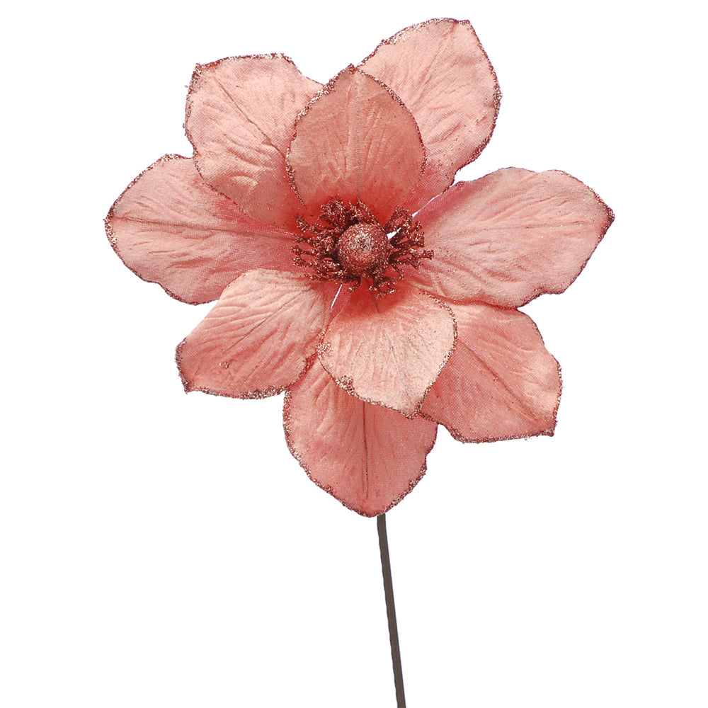 Blush Pink Glitter | Velour Magnolia Stem | Floristry & Tree Decoration | 60cm Tall