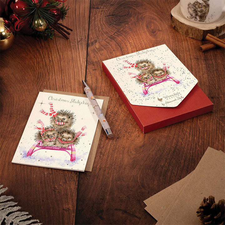 Sledgehogs | Hedgehogs in the Snow | 8 Christmas Cards | Wrendale Designs