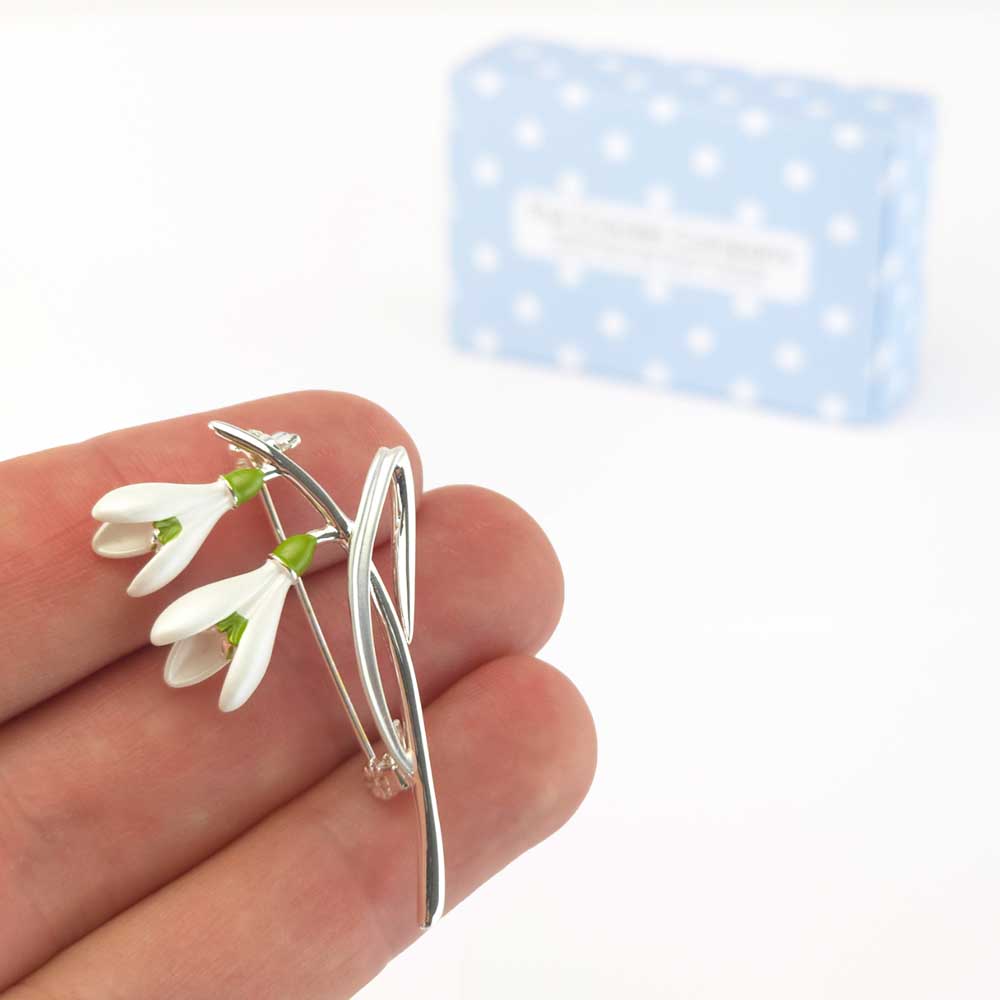 White Snowdrop Brooch | 4.5cm Long | Little Gift | Cracker Filler