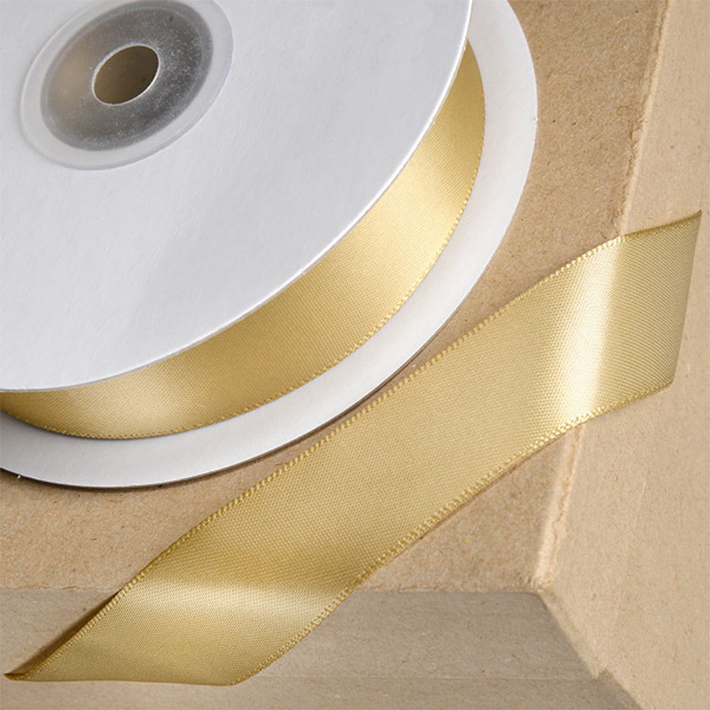 25m Light Gold 15mm Wide Satin Ribbon for Crafts