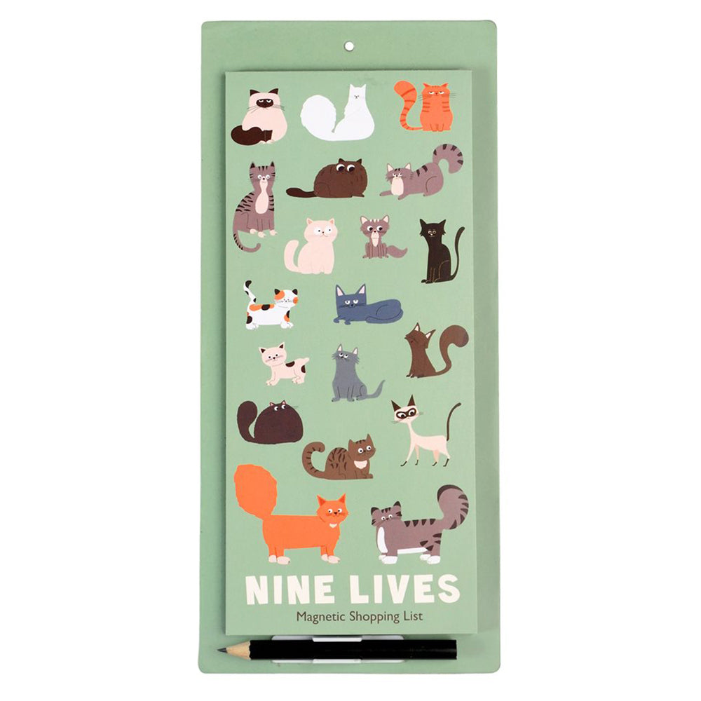 Nine Lives | for Cat Lovers | Magnetic Shopping List & Pencil