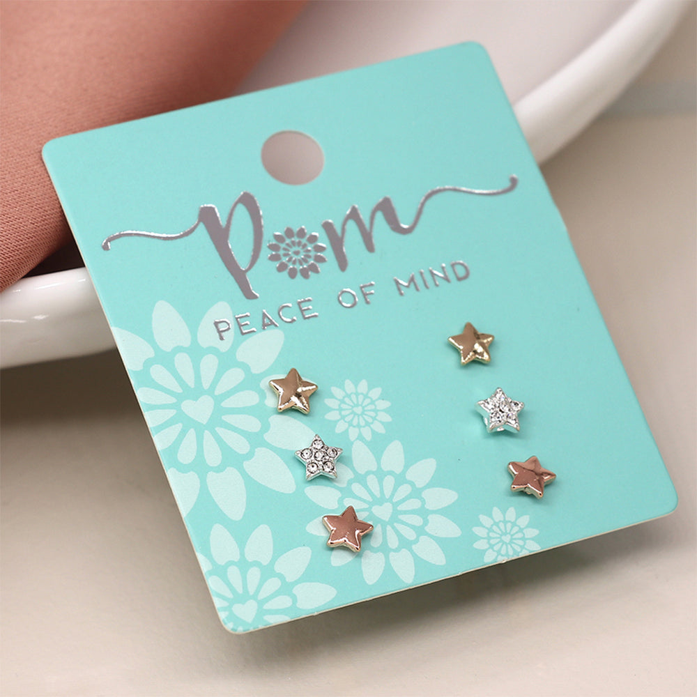 Pretty Earrings Trio | Rose, Gold & Silver Stars | Cracker Filler | Mini Gift