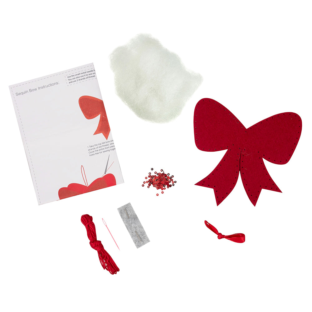 Red Bow | Felt & Sequin Sewing Kit | Hanging Christmas Ornament | Craft Kit